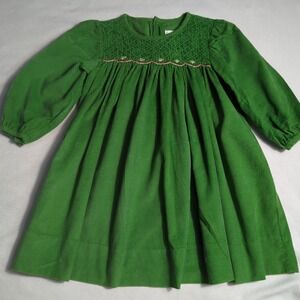 Petit Pomme Infant Girls Sz 24 Mths Green Corduroy Smocked Long Sleeve Dress 382